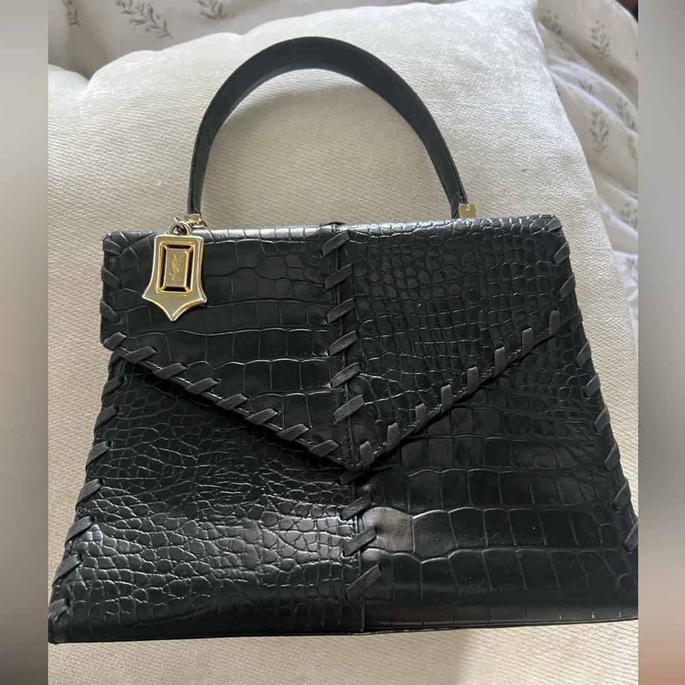 Vintage YSL embossed leather handbag